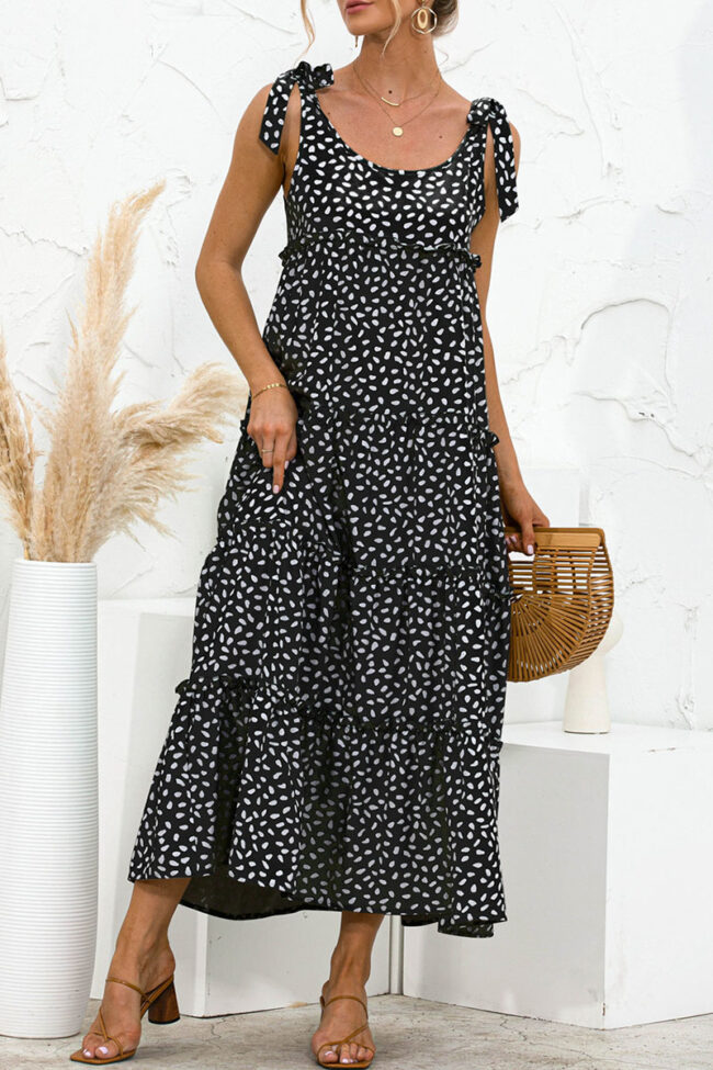 Sweet Polka Dot Split Joint Spaghetti Strap A Line Dresses