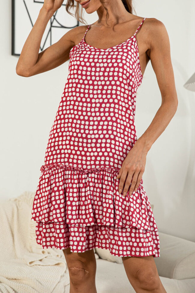 Sweet Polka Dot Split Joint Spaghetti Strap Cake Skirt Dresses