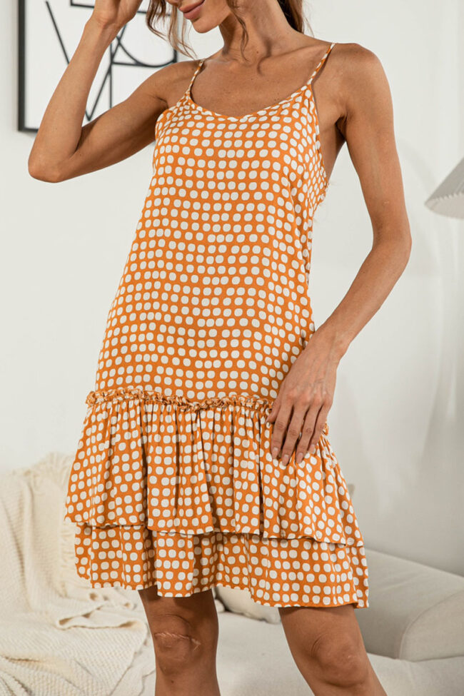 Sweet Polka Dot Split Joint Spaghetti Strap Cake Skirt Dresses