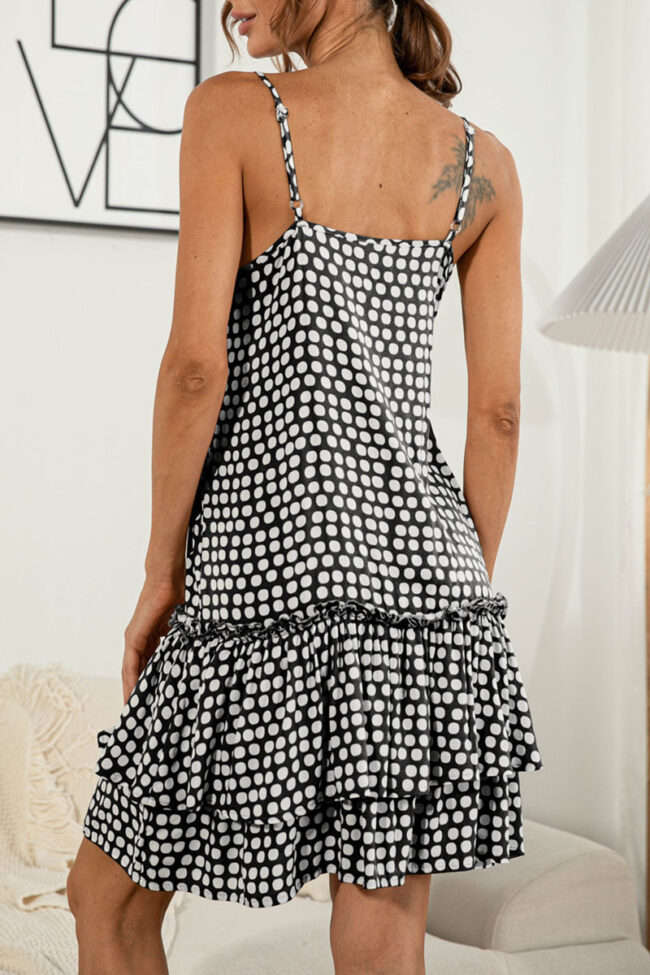 Sweet Polka Dot Split Joint Spaghetti Strap Cake Skirt Dresses