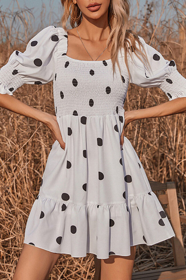 Sweet Polka Dot Split Joint Square Collar Princess Dresses