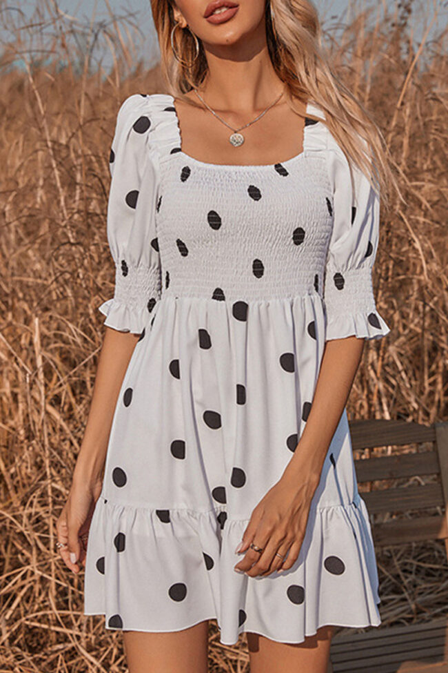 Sweet Polka Dot Split Joint Square Collar Princess Dresses