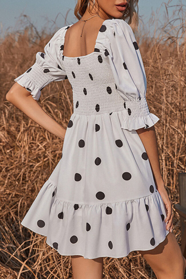 Sweet Polka Dot Split Joint Square Collar Princess Dresses