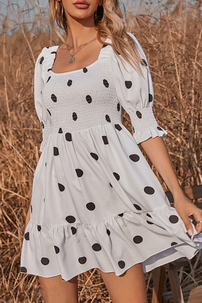 Sweet Polka Dot Split Joint Square Collar Princess Dresses