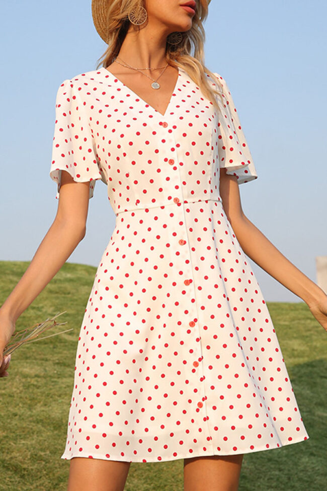 Fashion Sweet Polka Dot Split Joint V Neck A Line Dresses