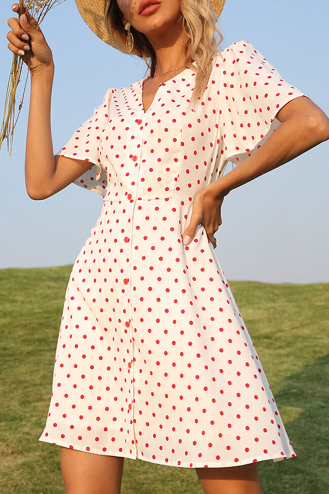 Fashion Sweet Polka Dot Split Joint V Neck A Line Dresses