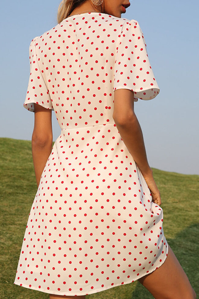 Fashion Sweet Polka Dot Split Joint V Neck A Line Dresses