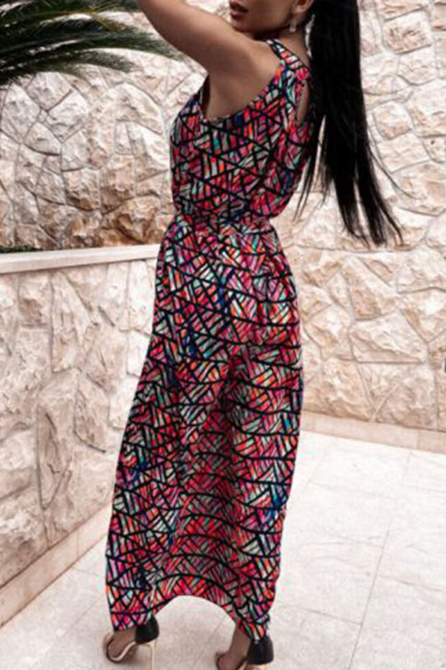 Fashion Bohemian Print Split Joint Halter Waist Skirt Dresses