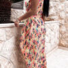 Fashion Bohemian Print Split Joint Halter Waist Skirt Dresses