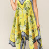 Fashion Vintage Print Split Joint V Neck Irregular Dresses