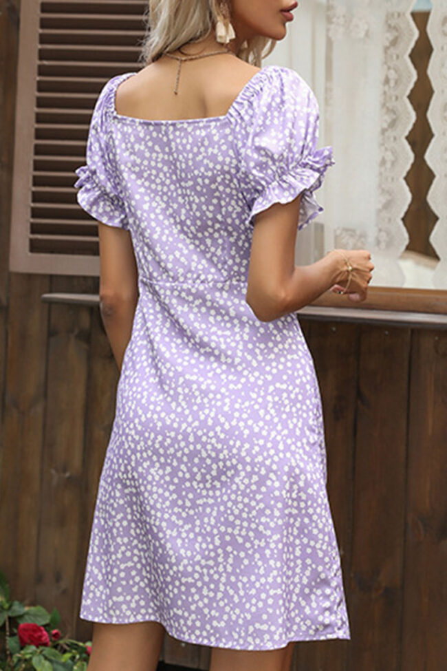 Fashion Street Print Split Joint Square Collar A Line Dresses