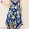 Fashion Vintage Print Split Joint V Neck Irregular Dresses