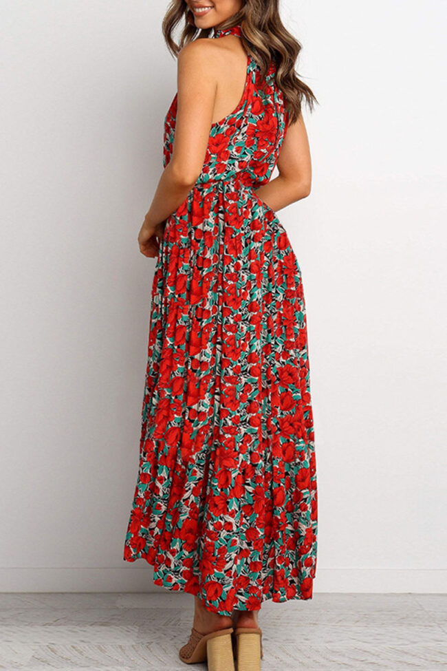 Fashion Street Print Split Joint O Neck A Line Dresses