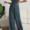 Casual Dot Split Joint Strap Design Strapless Straight Jumpsuits