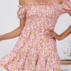 Fashion Sweet Print Split Joint Off the Shoulder A Line Dresses