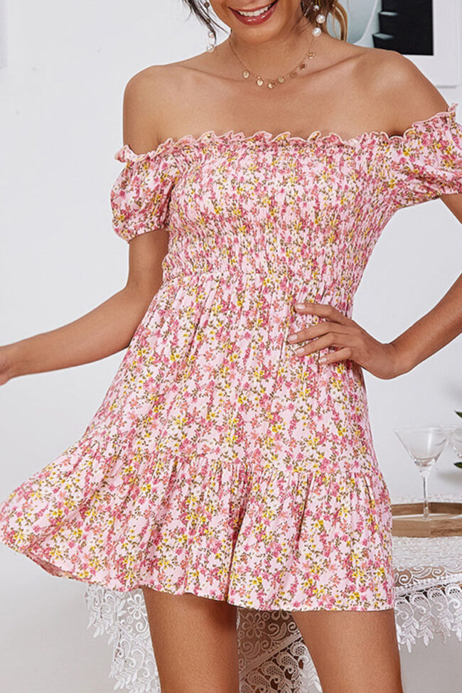 Fashion Sweet Print Split Joint Off the Shoulder A Line Dresses