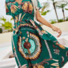 Fashion Street Print Split Joint V Neck A Line Dresses