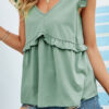 Fashion Sweet Solid Split Joint V Neck Tops