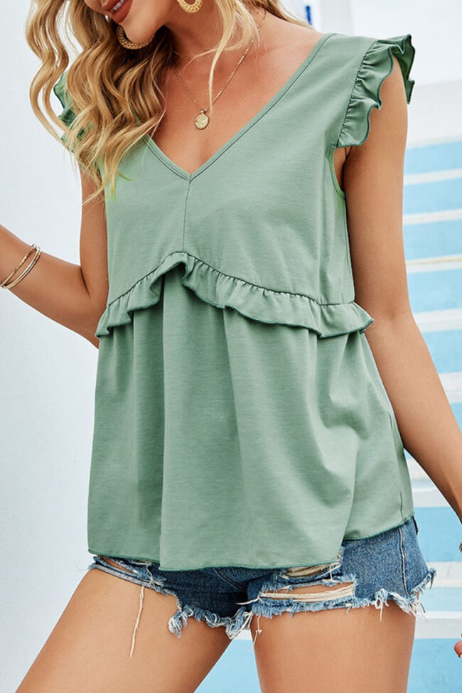 Fashion Sweet Solid Split Joint V Neck Tops