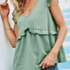 Fashion Sweet Solid Split Joint V Neck Tops