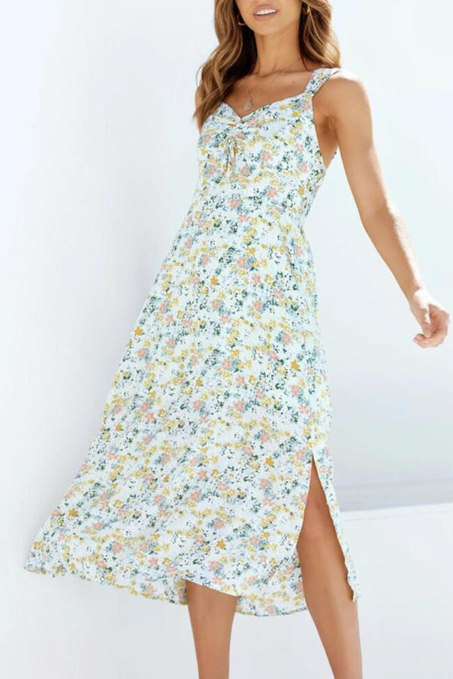 Fashion Casual Print Slit V Neck A Line Dresses