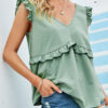 Fashion Sweet Solid Split Joint V Neck Tops