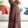 Fashion Street Leopard Butterfly Print V Neck A Line Dresses