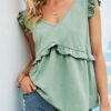 Fashion Sweet Solid Split Joint V Neck Tops