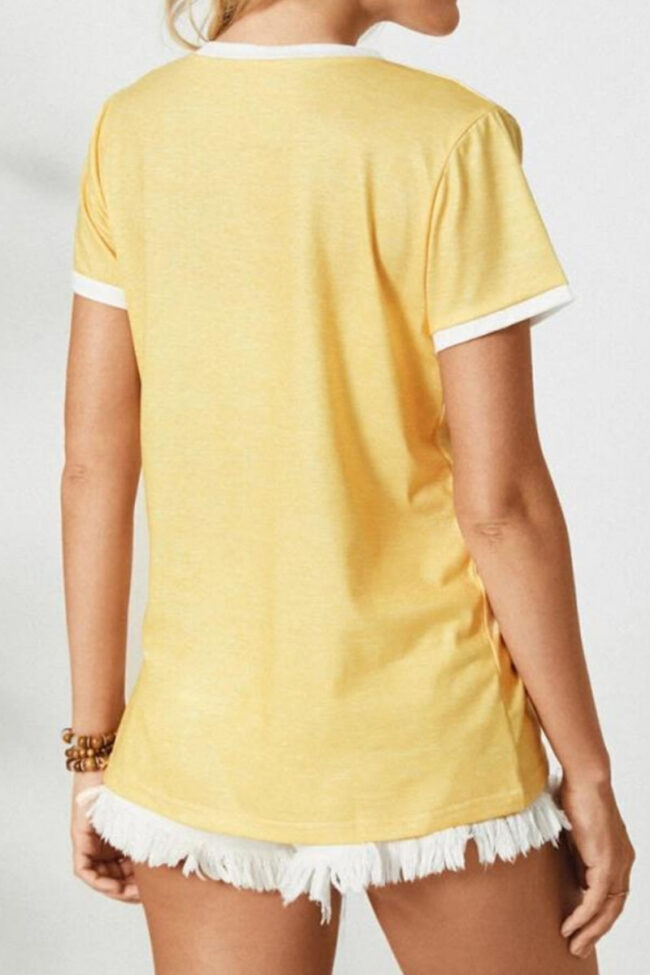 Fashion Casual Print Split Joint O Neck T-Shirts