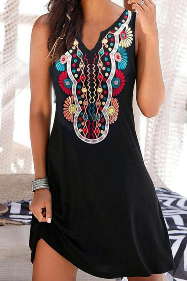 Fashion Casual Print Split Joint V Neck A Line Dresses