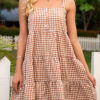 Sweet Plaid Split Joint Spaghetti Strap Cake Skirt Dresses