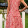 Sweet Plaid Split Joint Spaghetti Strap Cake Skirt Dresses