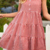 Sweet Plaid Split Joint Spaghetti Strap Cake Skirt Dresses