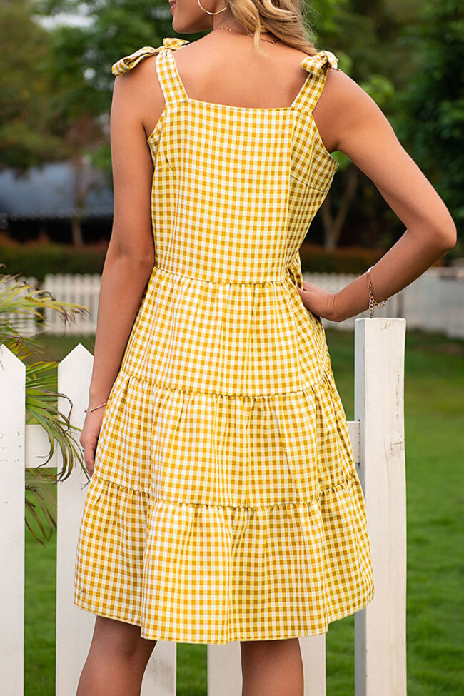 Sweet Plaid Split Joint Spaghetti Strap Cake Skirt Dresses