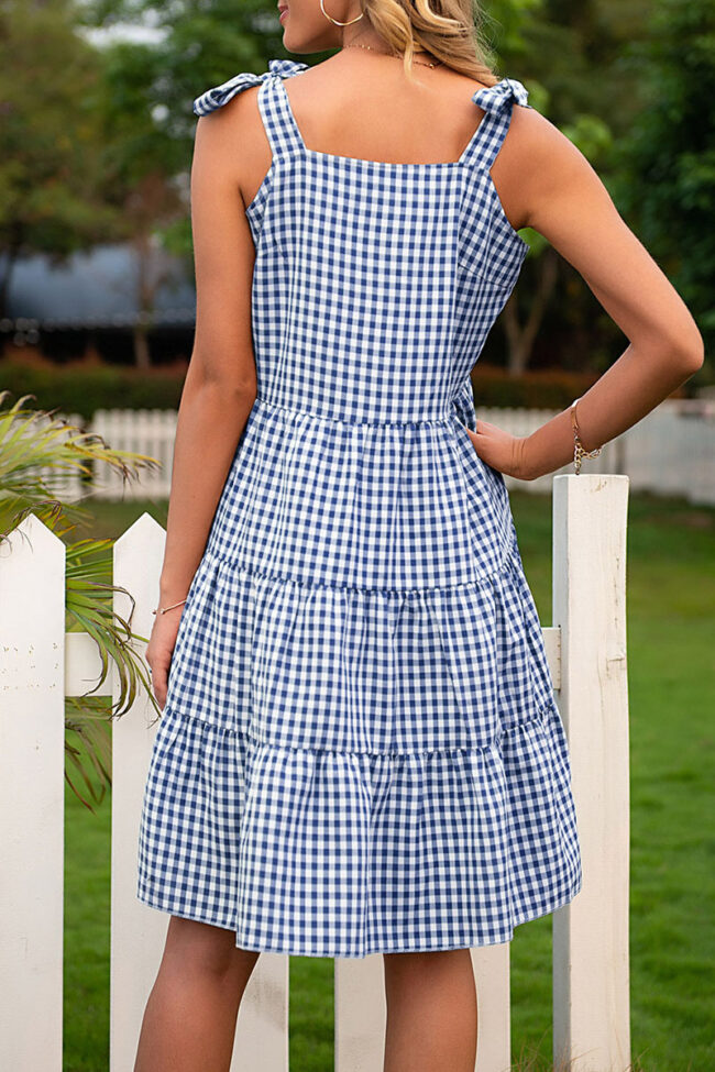 Sweet Plaid Split Joint Spaghetti Strap Cake Skirt Dresses