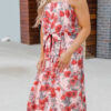 Street Print Split Joint Spaghetti Strap Irregular Dresses