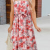 Street Print Split Joint Spaghetti Strap Irregular Dresses