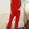 Fashion Casual Solid Pocket Spaghetti Strap Loose Jumpsuits