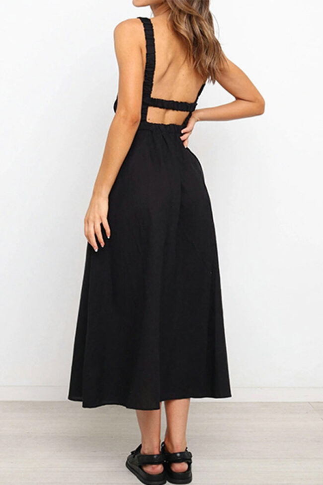 Fashion Street Solid Backless O Neck Waist Skirt Dresses