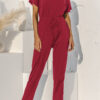 Fashion Casual Solid Split Joint V Neck Loose Jumpsuits