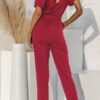 Fashion Casual Solid Split Joint V Neck Loose Jumpsuits