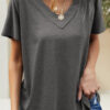 Fashion Casual Solid Split Joint V Neck T-Shirts