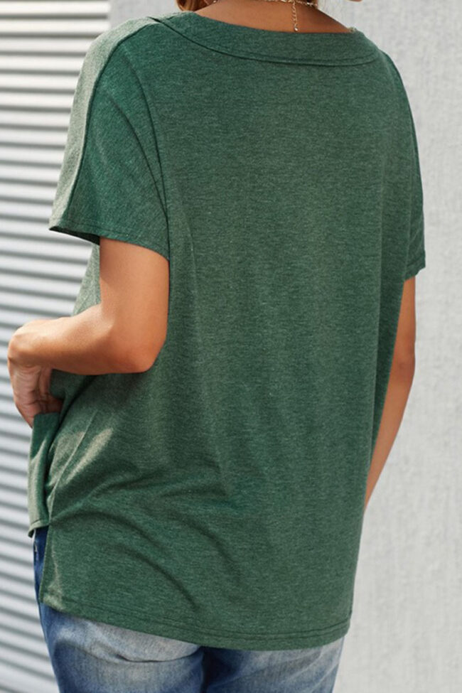 Fashion Casual Solid Split Joint V Neck T-Shirts