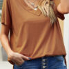 Fashion Casual Solid Split Joint V Neck T-Shirts