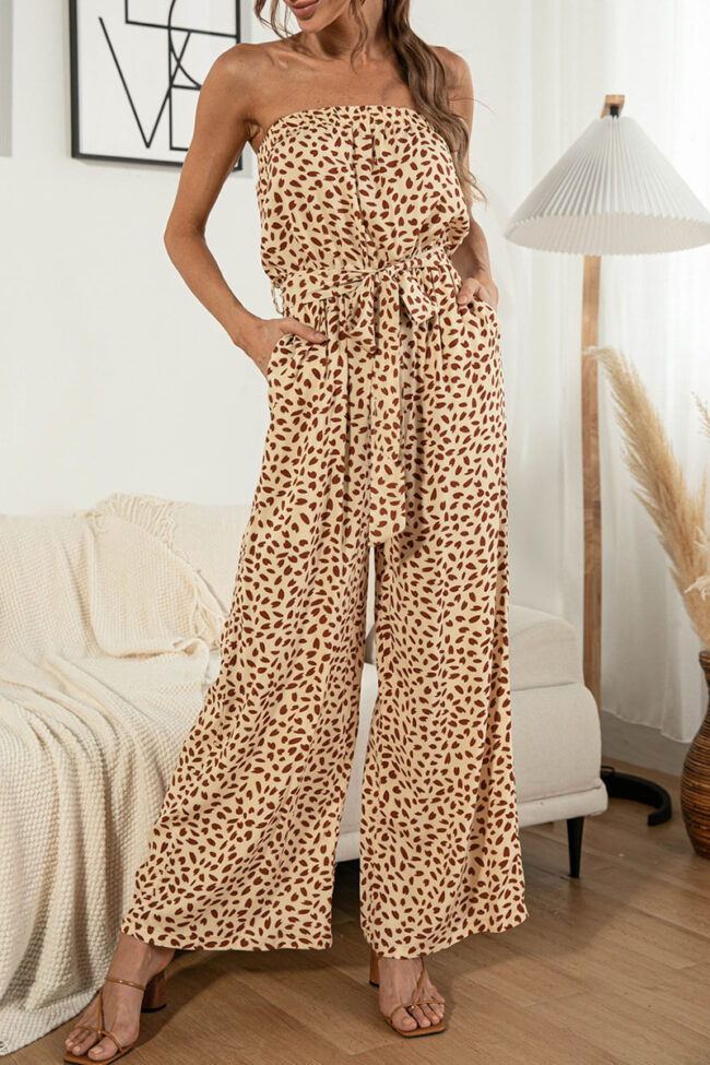 Fashion Casual Print Split Joint Strapless Loose Jumpsuits