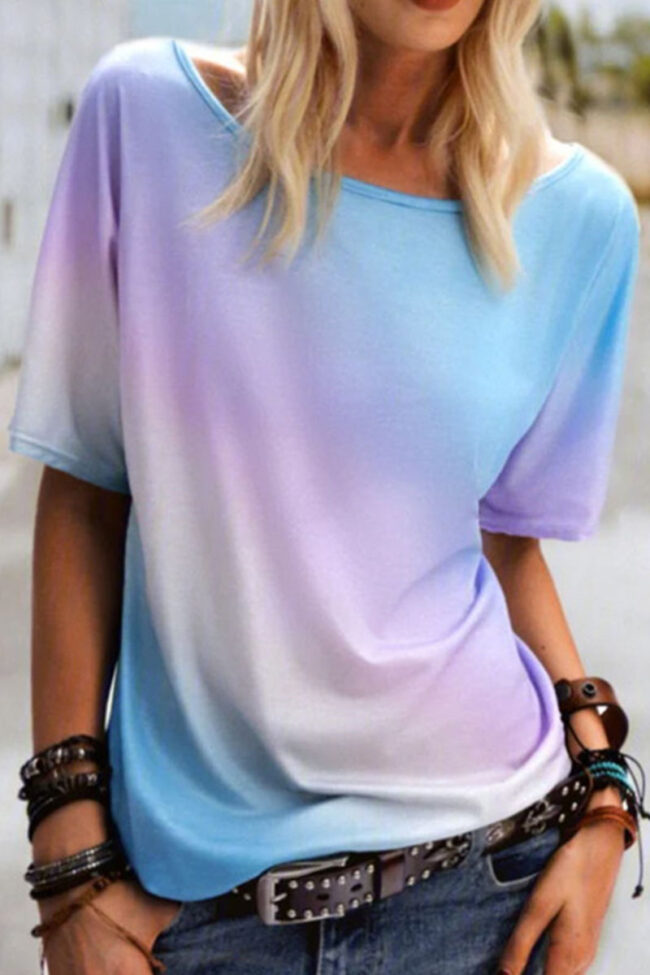 Fashion Casual Print Split Joint O Neck T-Shirts