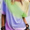 Fashion Casual Print Split Joint O Neck T-Shirts