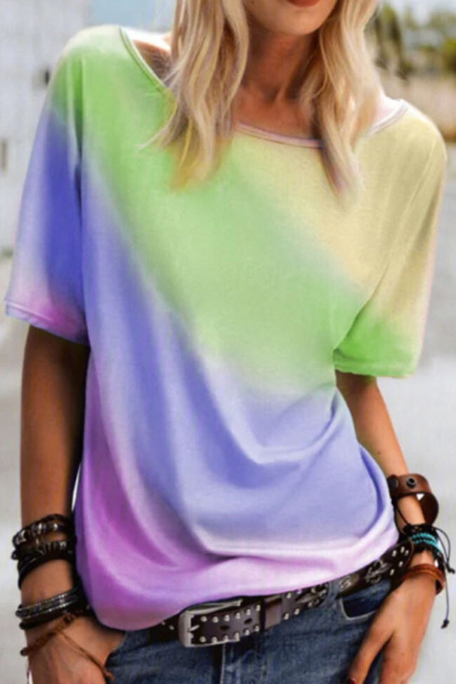 Fashion Casual Print Split Joint O Neck T-Shirts