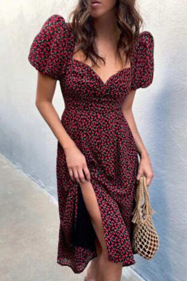 Fashion Bohemian Print Slit V Neck A Line Dresses