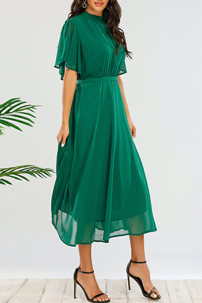 Fashion Casual Solid Split Joint O Neck A Line Plus Size Dresses